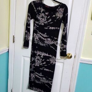 Catwalk Black & Gray Abstract Print Stylish Stretchy Midi Bodycon Dress M
